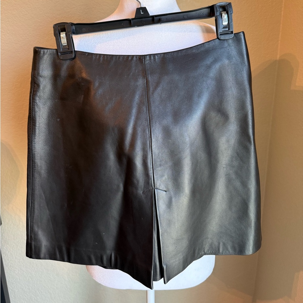 BE Black Leather Mini Skirt with Front pleat
